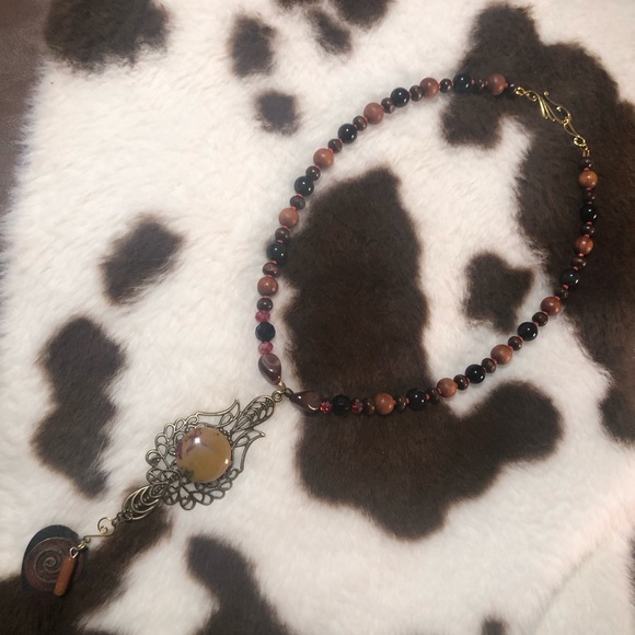 Handcrafted genuine stone mookaite black onyx beaded necklace - Picture 6 of 11